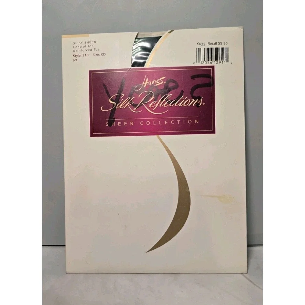 Hanes Vintage 1996 Silk Reflections Panty Hose Jet Black Size C-D Control Top